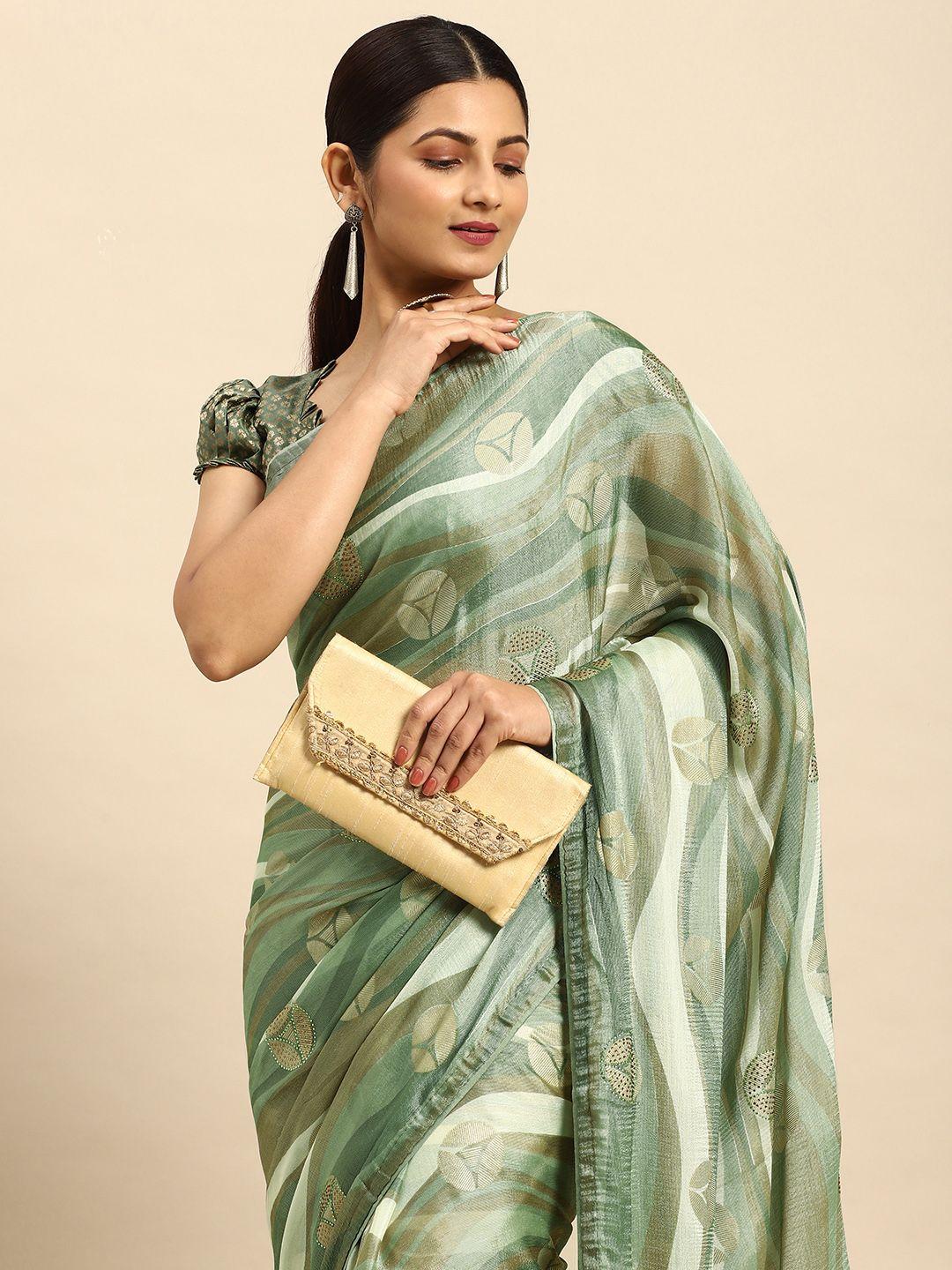 mitera embellished stones-studded pure chiffon saree