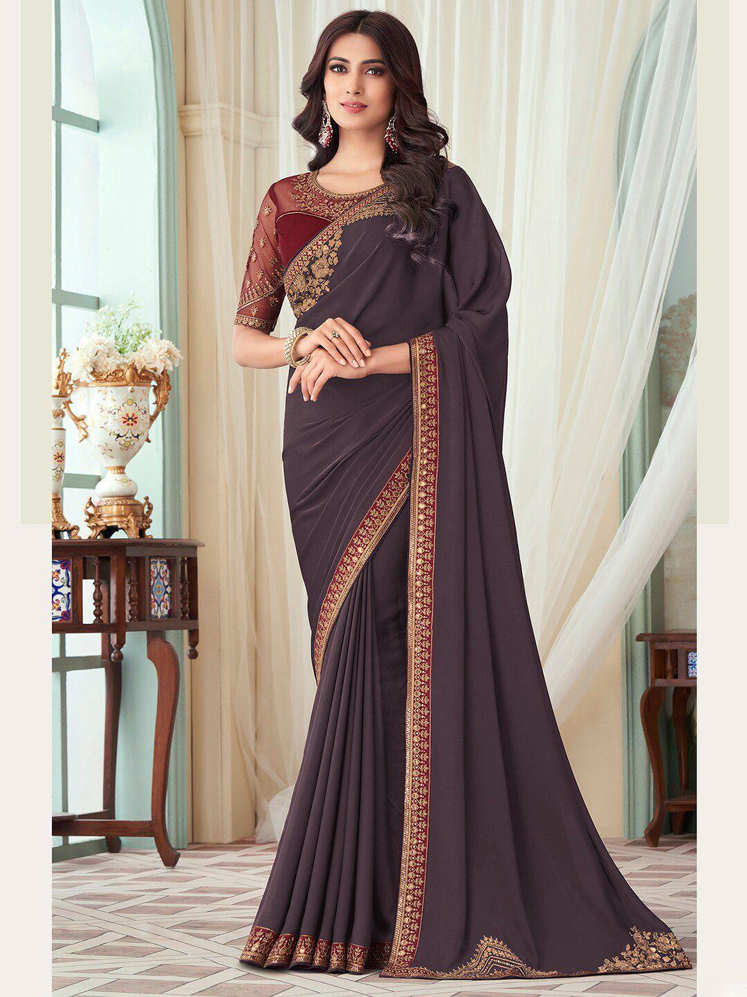 mitera embroidered embellished satin saree