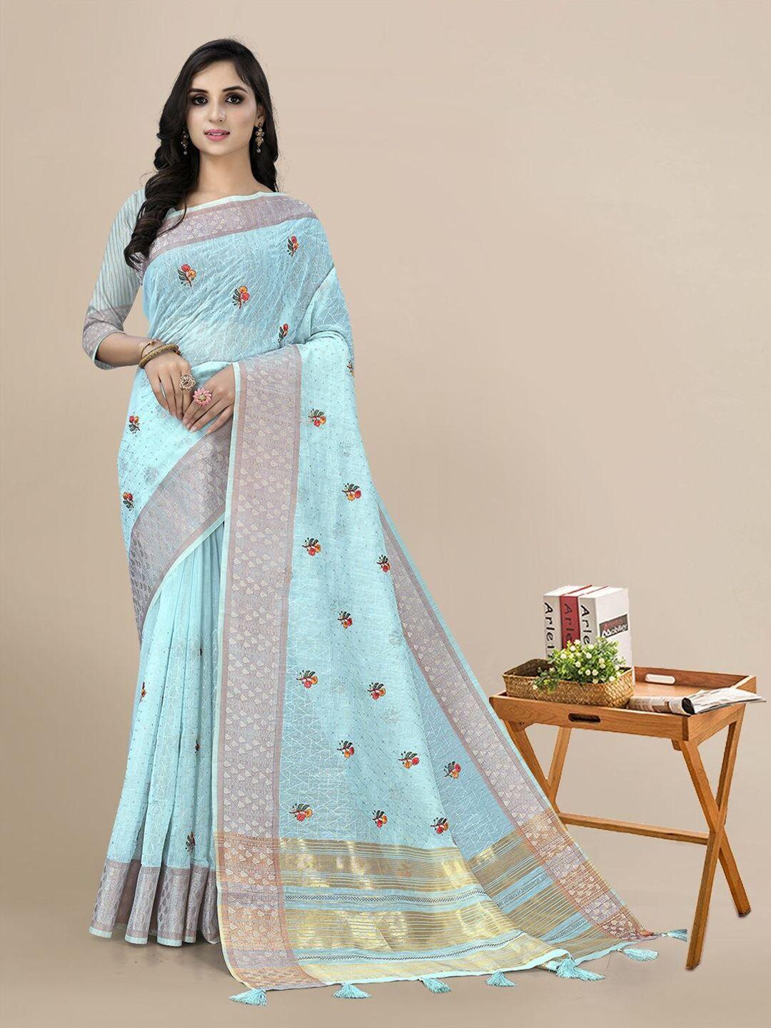 mitera embroidered linen blend saree