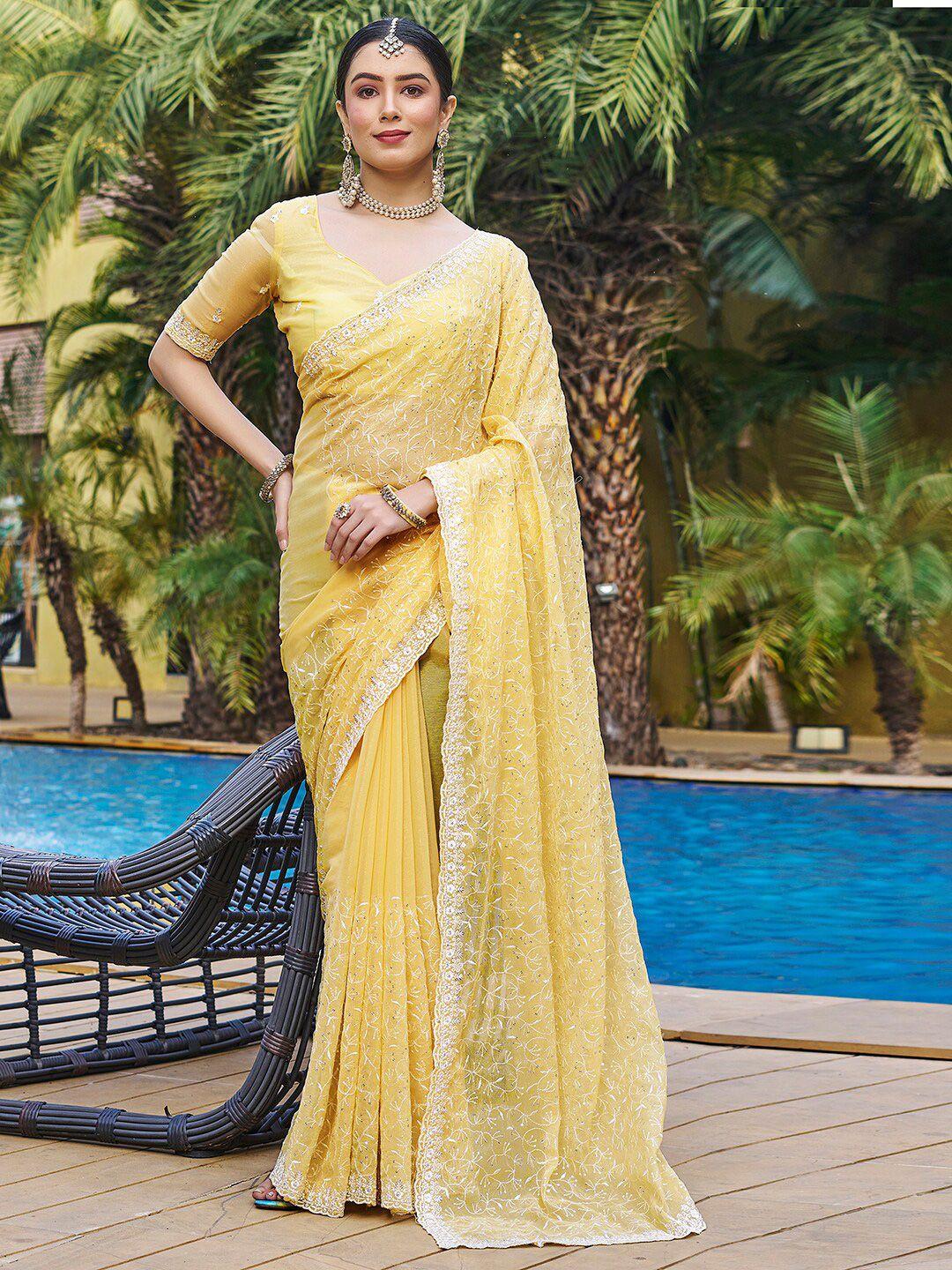 mitera embroidered poly chiffon fusion saree