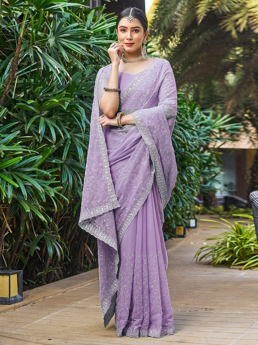 mitera embroidered poly chiffon fusion saree