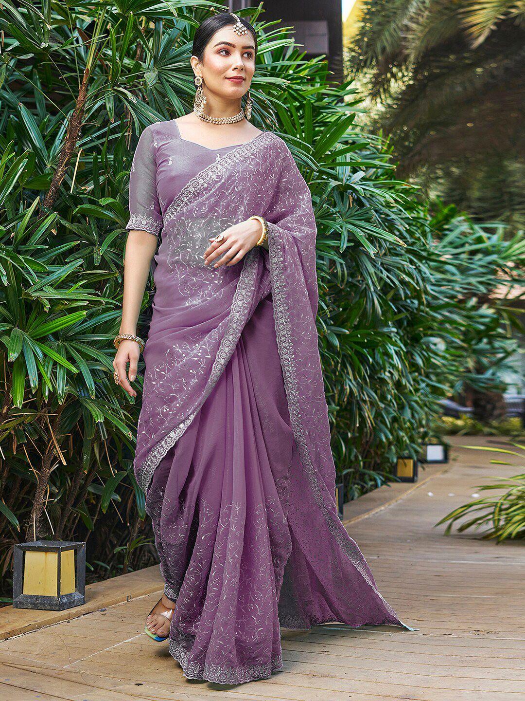 mitera embroidered poly chiffon fusion saree