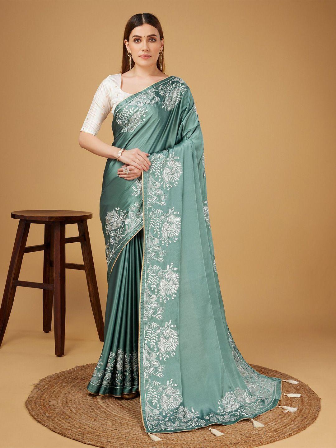 mitera embroidered satin saree