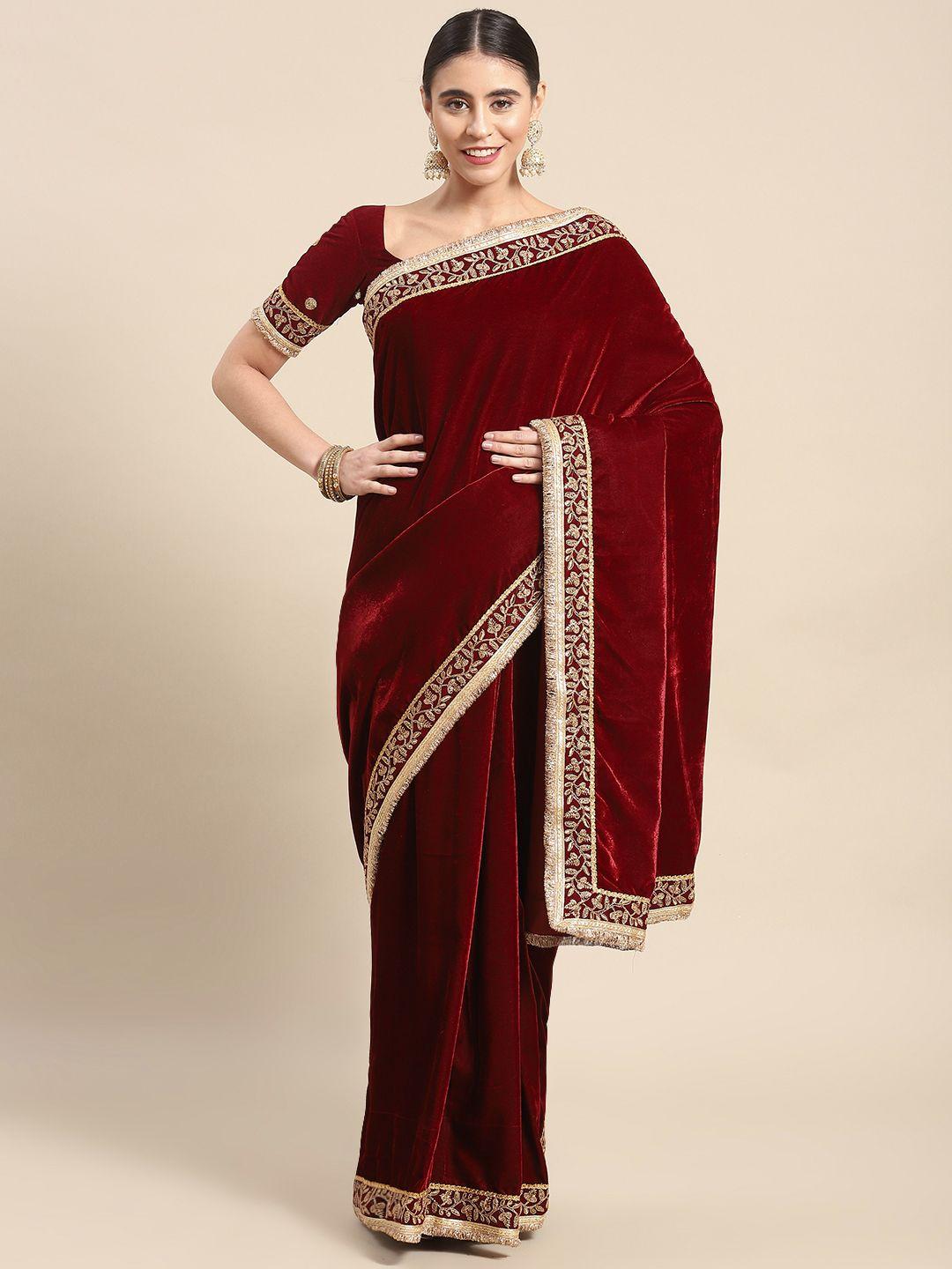 mitera embroidered velvet saree