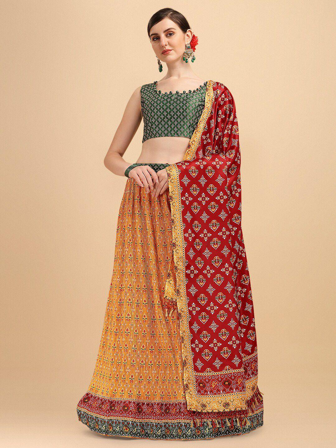 mitera ethic motifs printed semi-stitched lehenga & unstitched blouse with dupatta