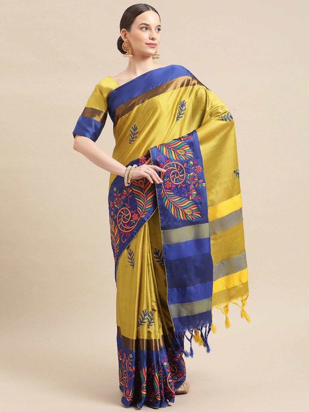 mitera ethnic motif embroidered silk cotton saree