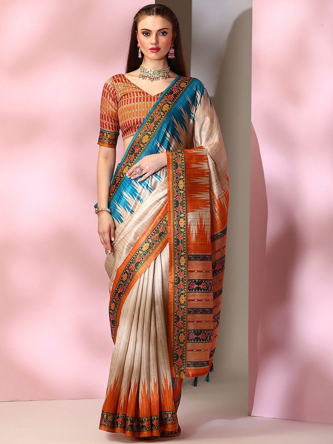 mitera ethnic motif printed bomkai silk saree