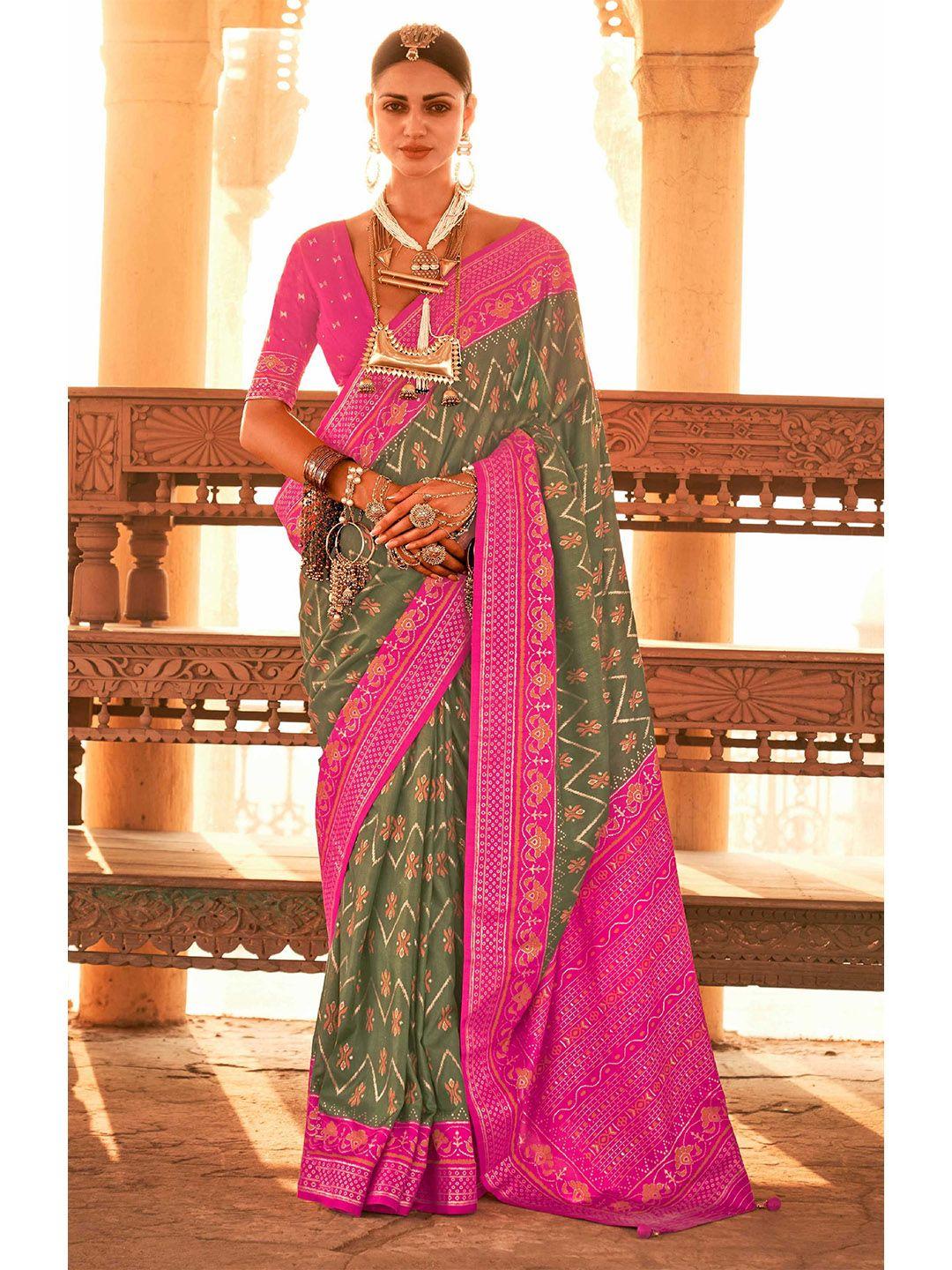 mitera ethnic motif silk blend patola saree with blouse piece