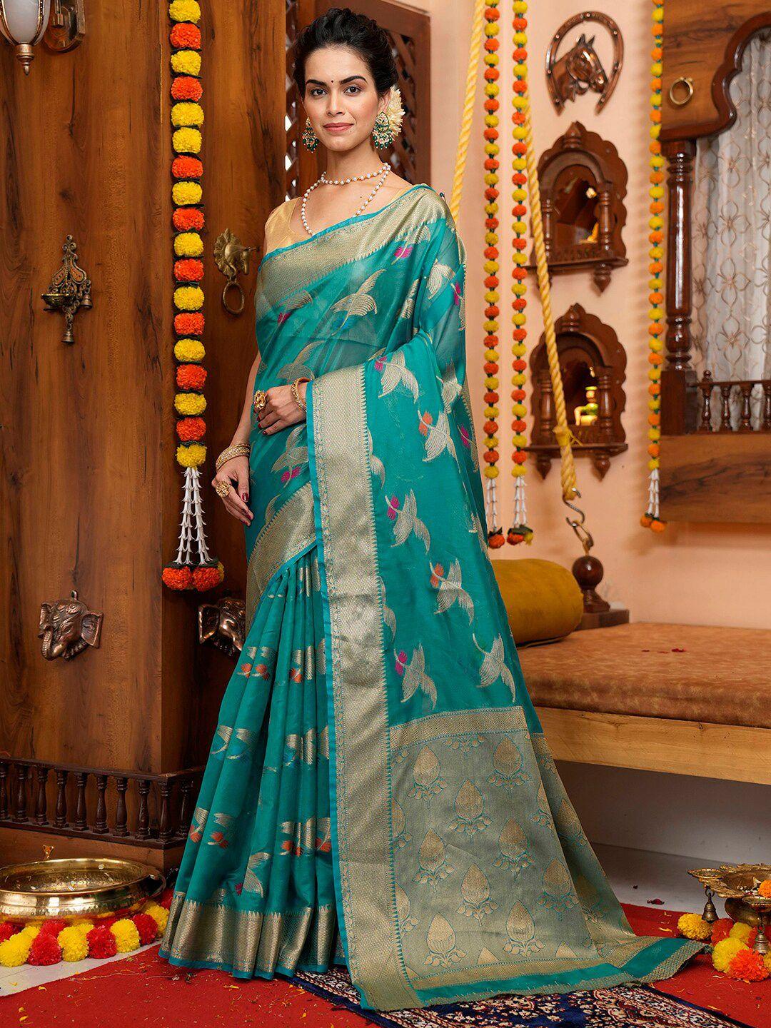 mitera ethnic motif tissue zari saree with blouse piece