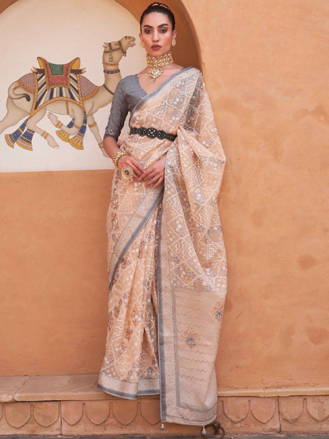 mitera ethnic motif woven design beads and stone tissue patola saree