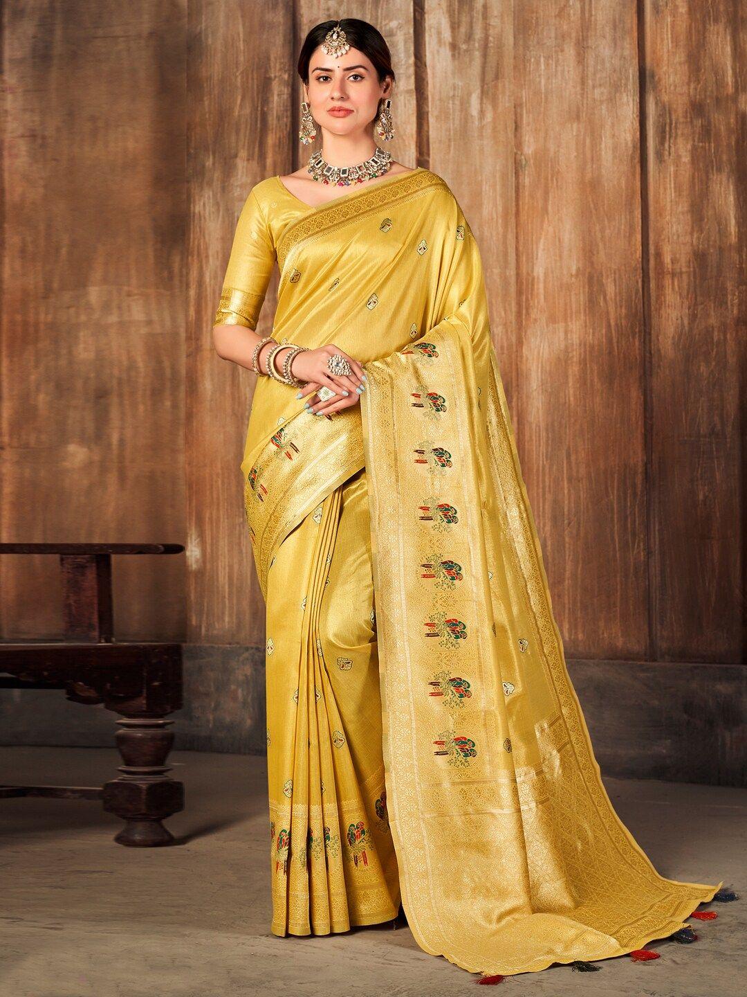 mitera ethnic motif woven design zari kanjeevaram saree