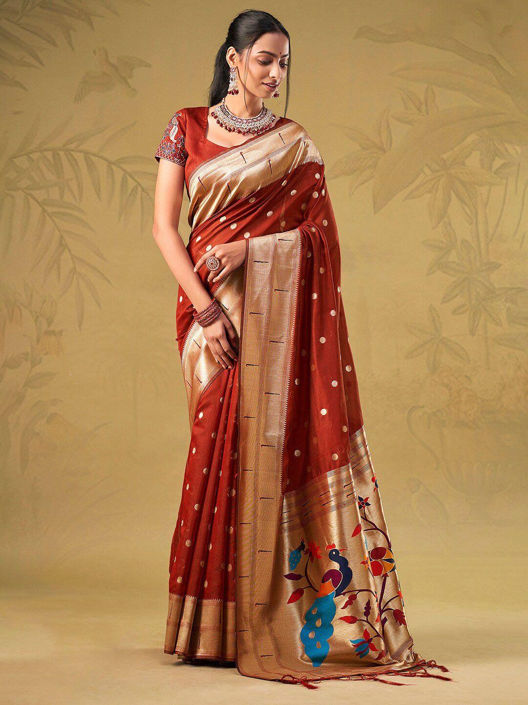 mitera ethnic motif woven design zari kanjeevaram saree