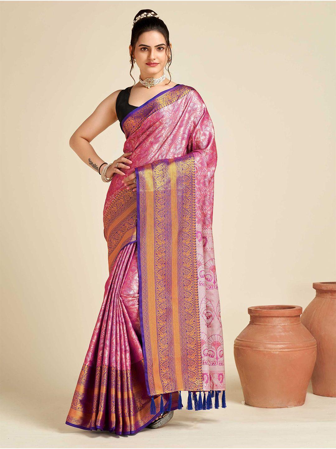 mitera ethnic motif zari tissue banarasi saree with blouse piece