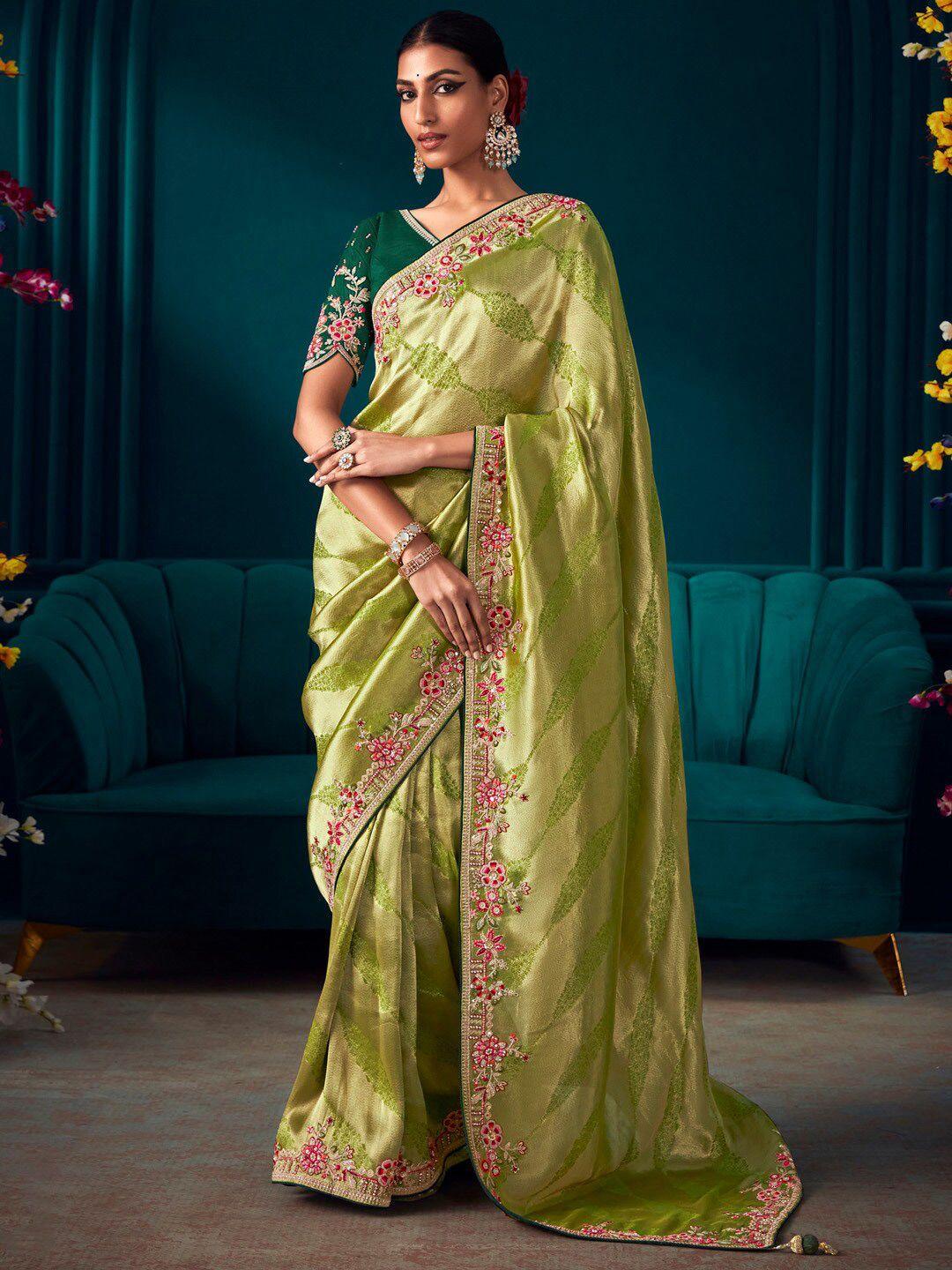 mitera ethnic motifs embroidered banarasi saree