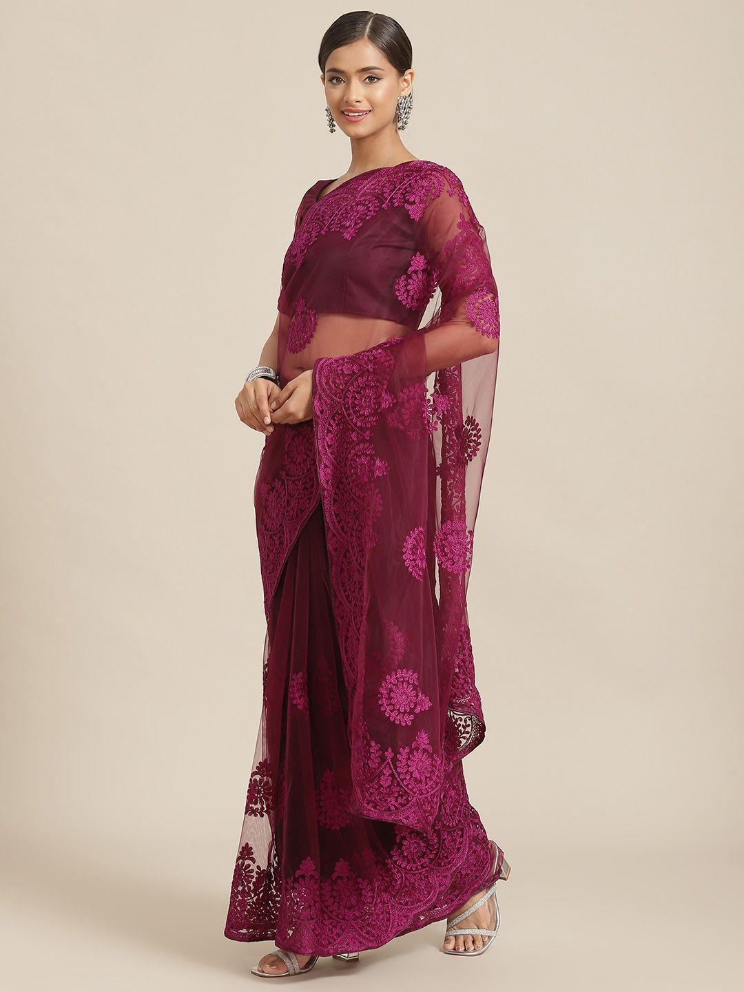 mitera ethnic motifs embroidered net saree