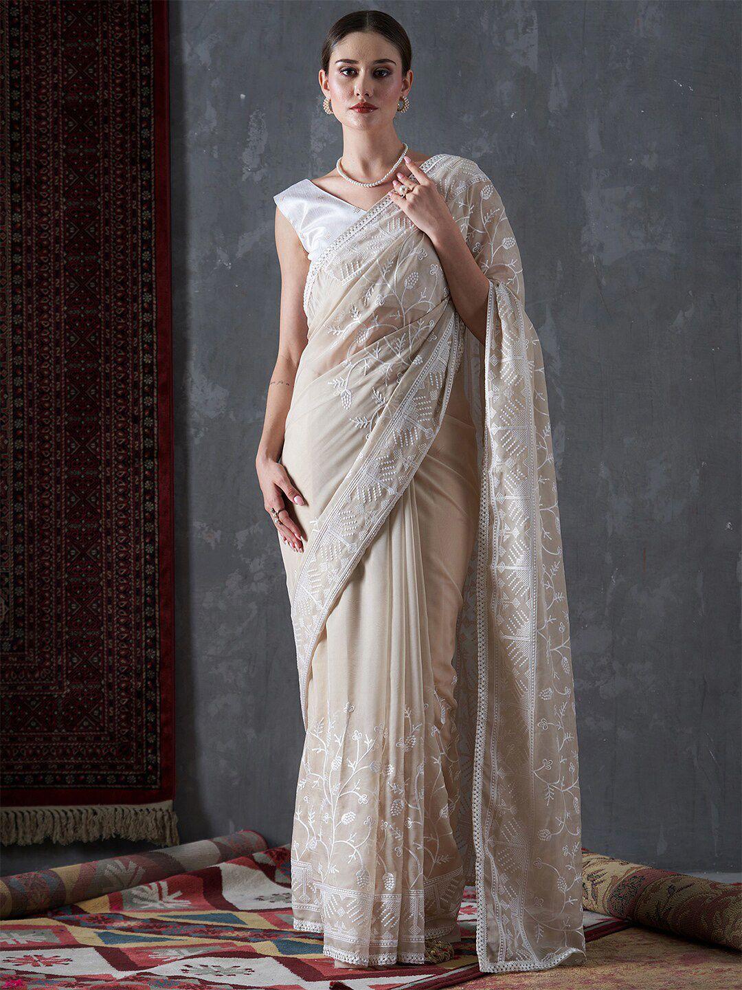 mitera ethnic motifs embroidered organza saree