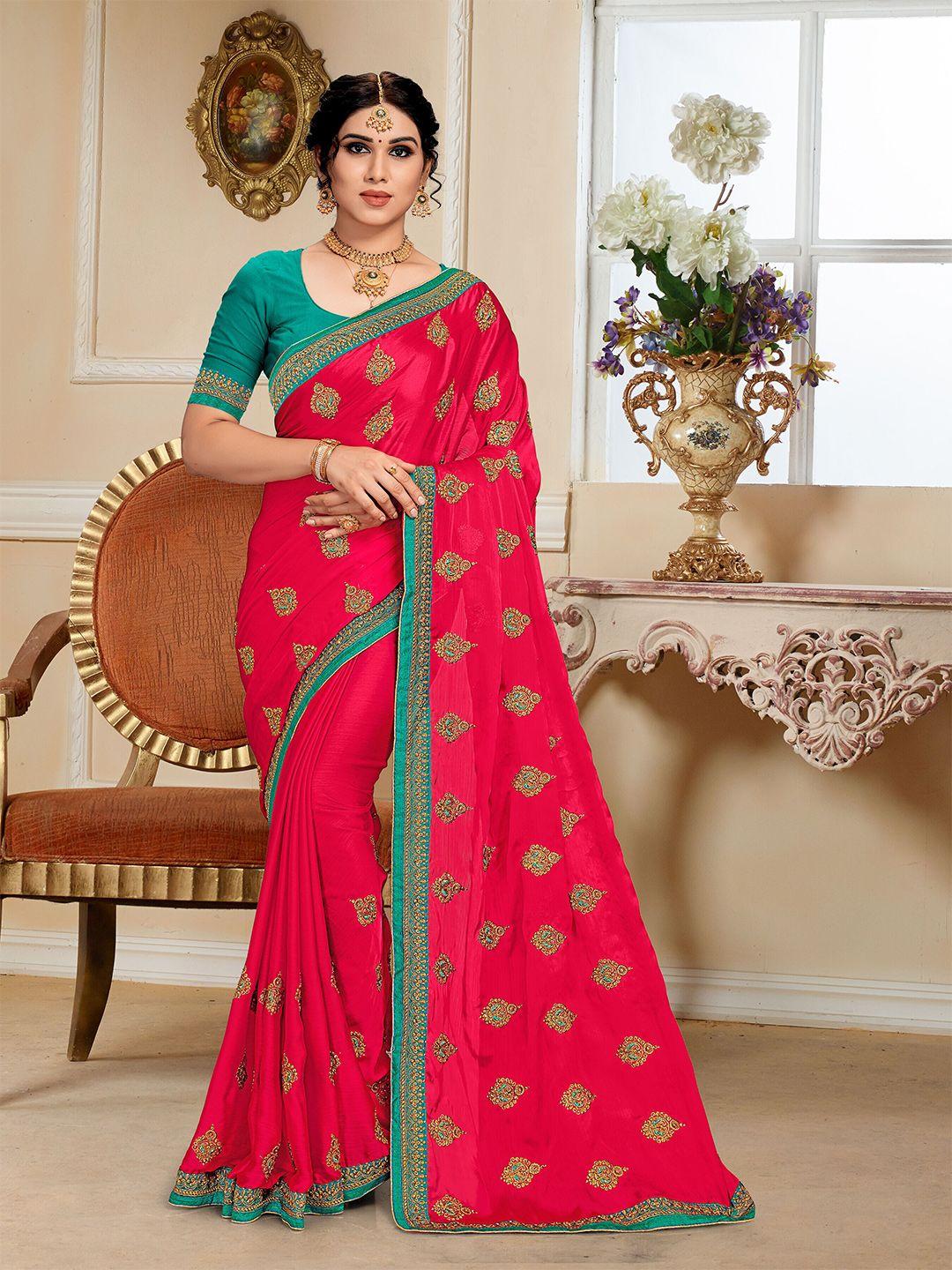 mitera ethnic motifs embroidered silk blend heavy work saree