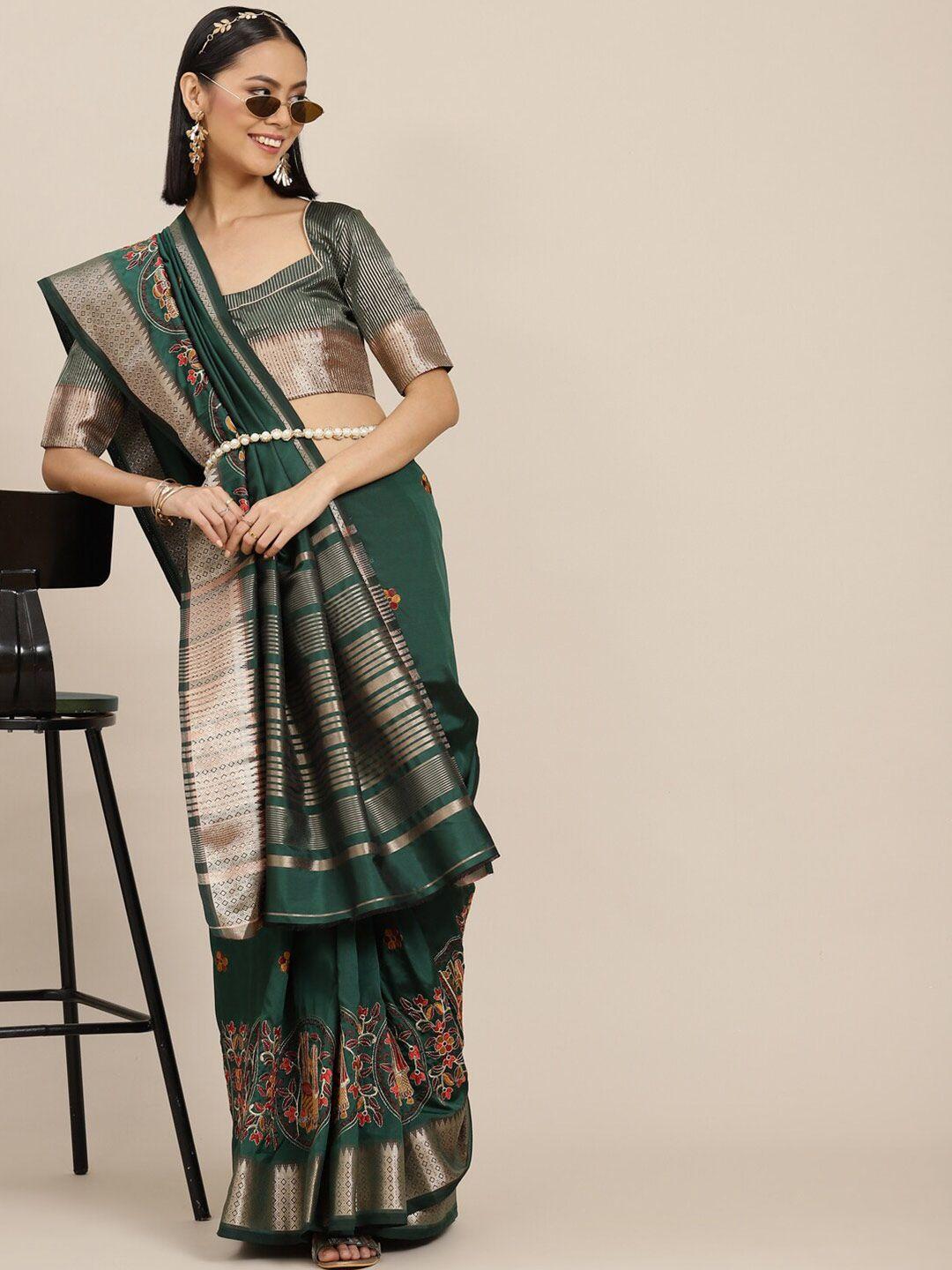 mitera ethnic motifs embroidered zari silk cotton saree