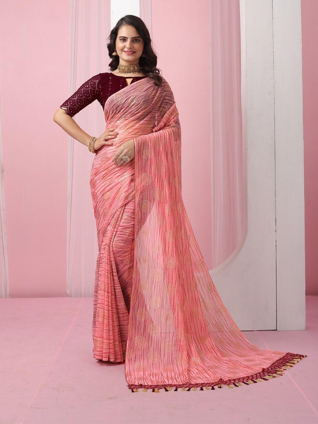 mitera ethnic motifs foil printed pure georgette saree