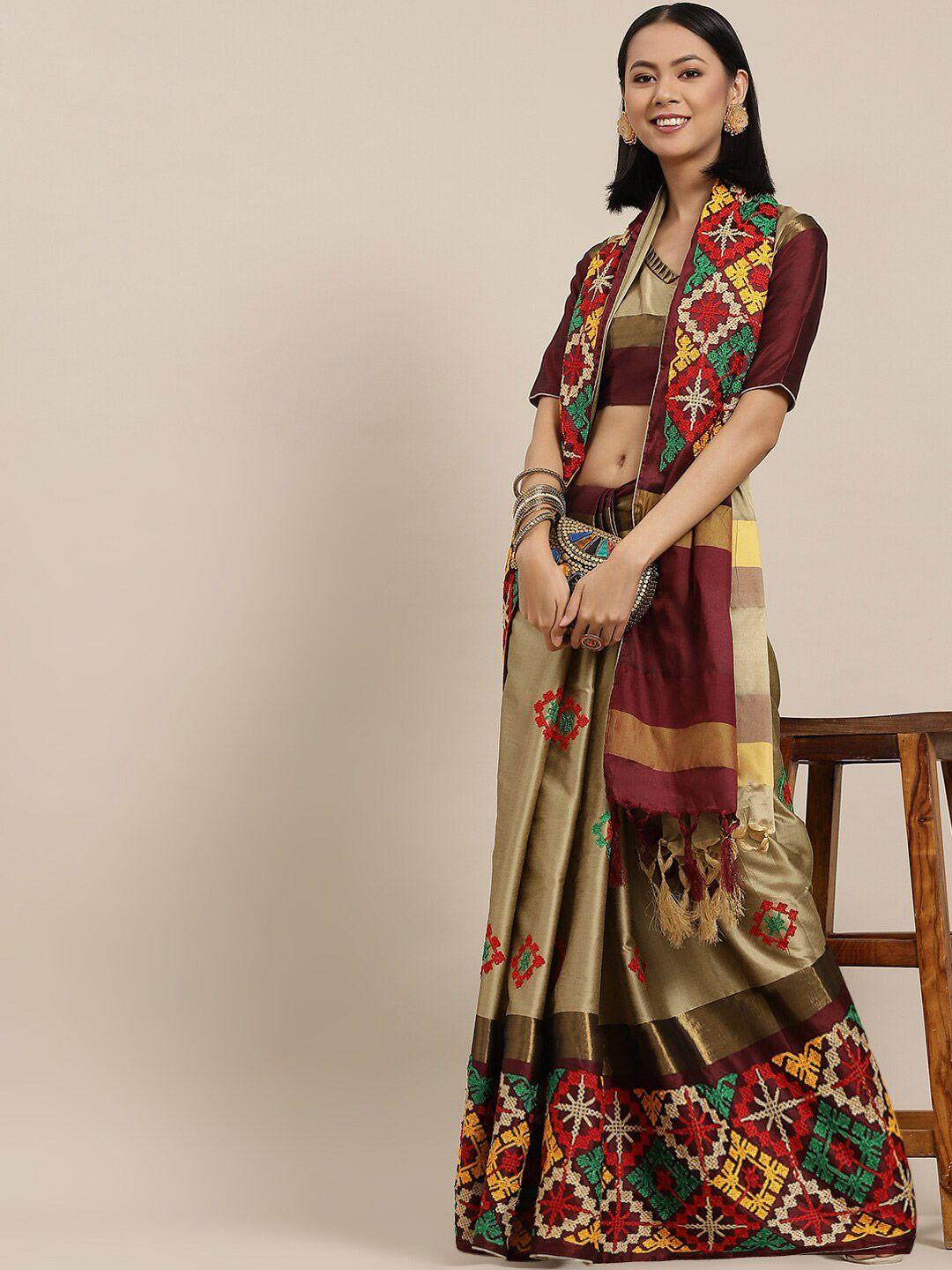 mitera ethnic motifs kutchi embroidered saree