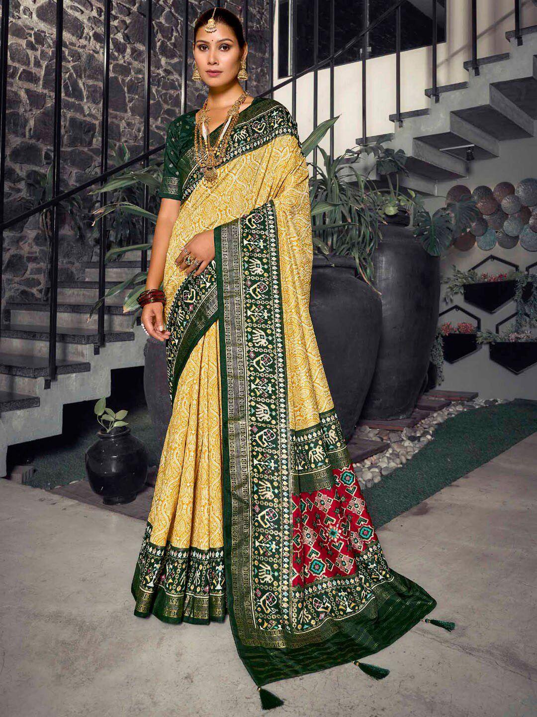 mitera ethnic motifs printed dola silk saree