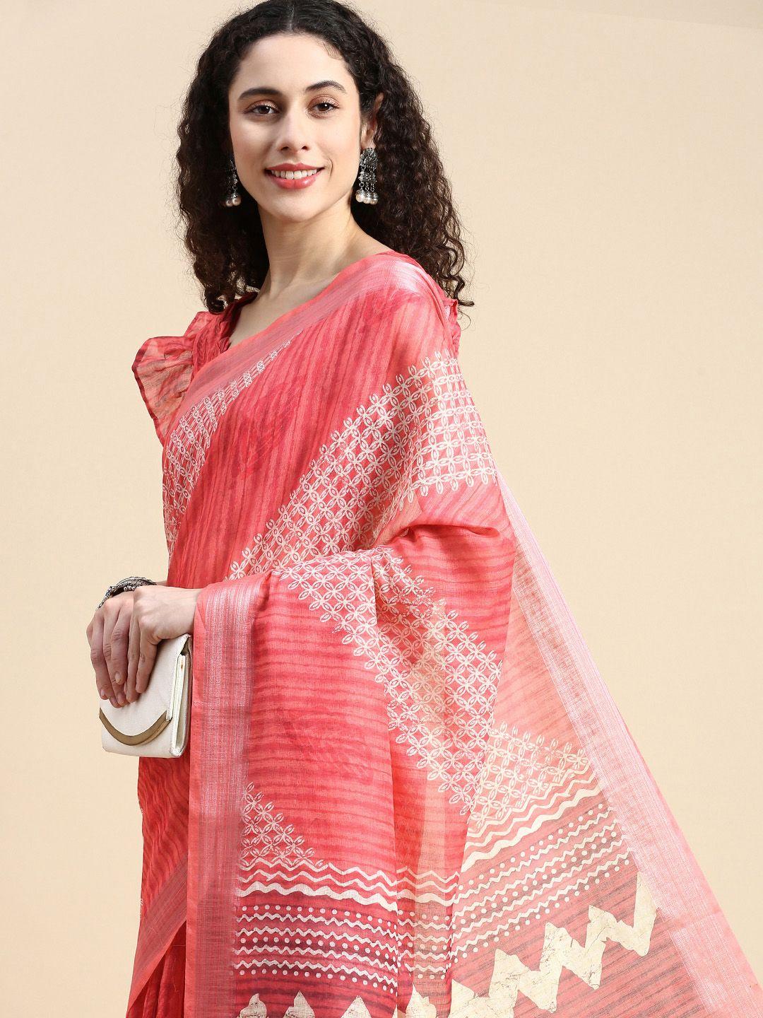 mitera ethnic motifs printed linen blend saree