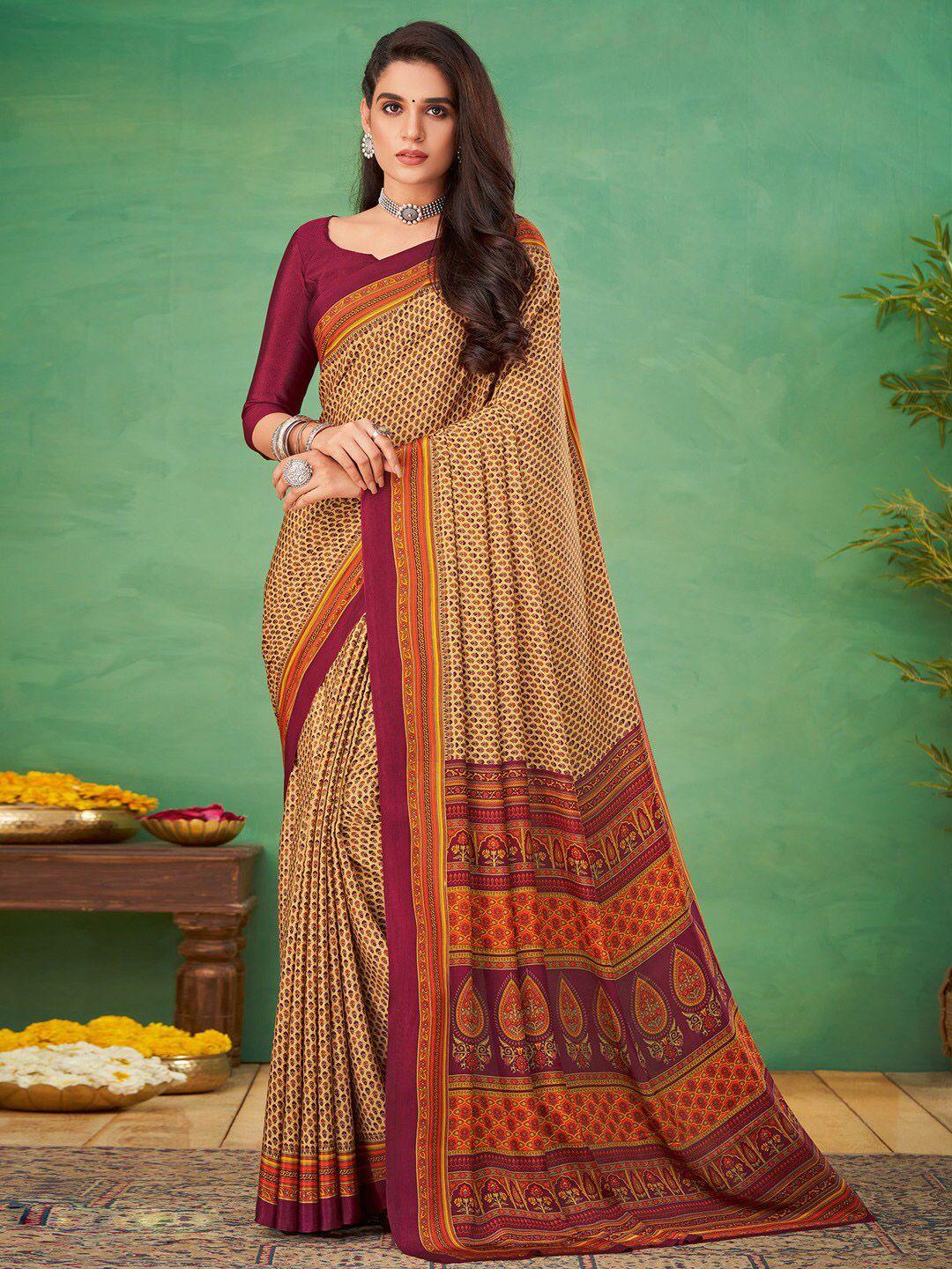 mitera ethnic motifs printed pure crepe bagru saree