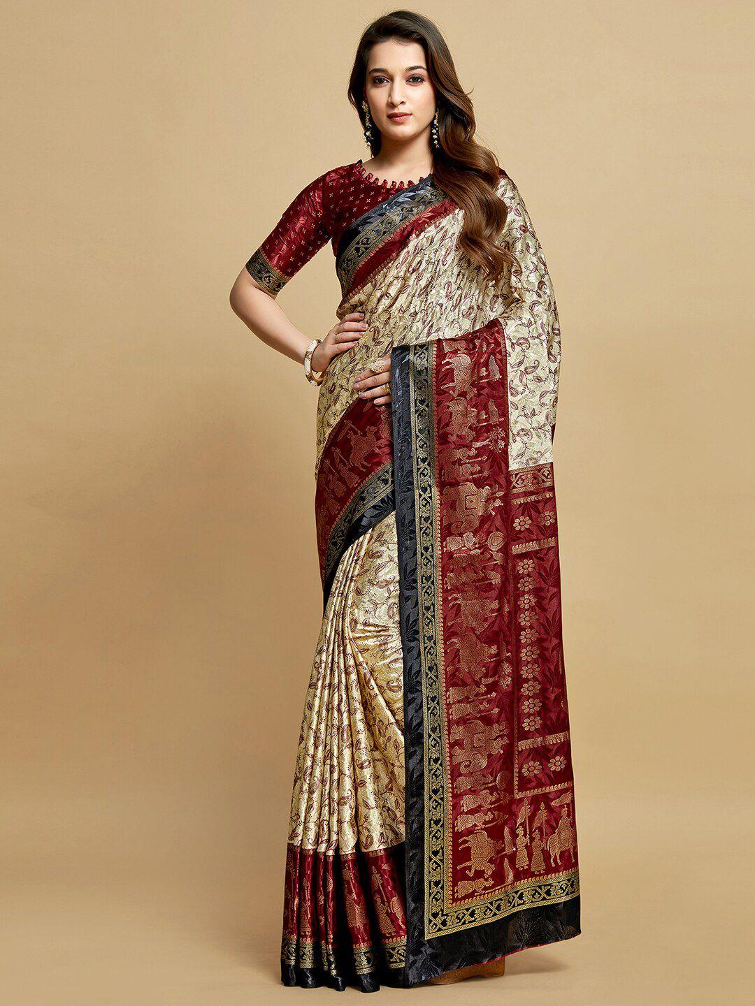 mitera ethnic motifs printed satin saree