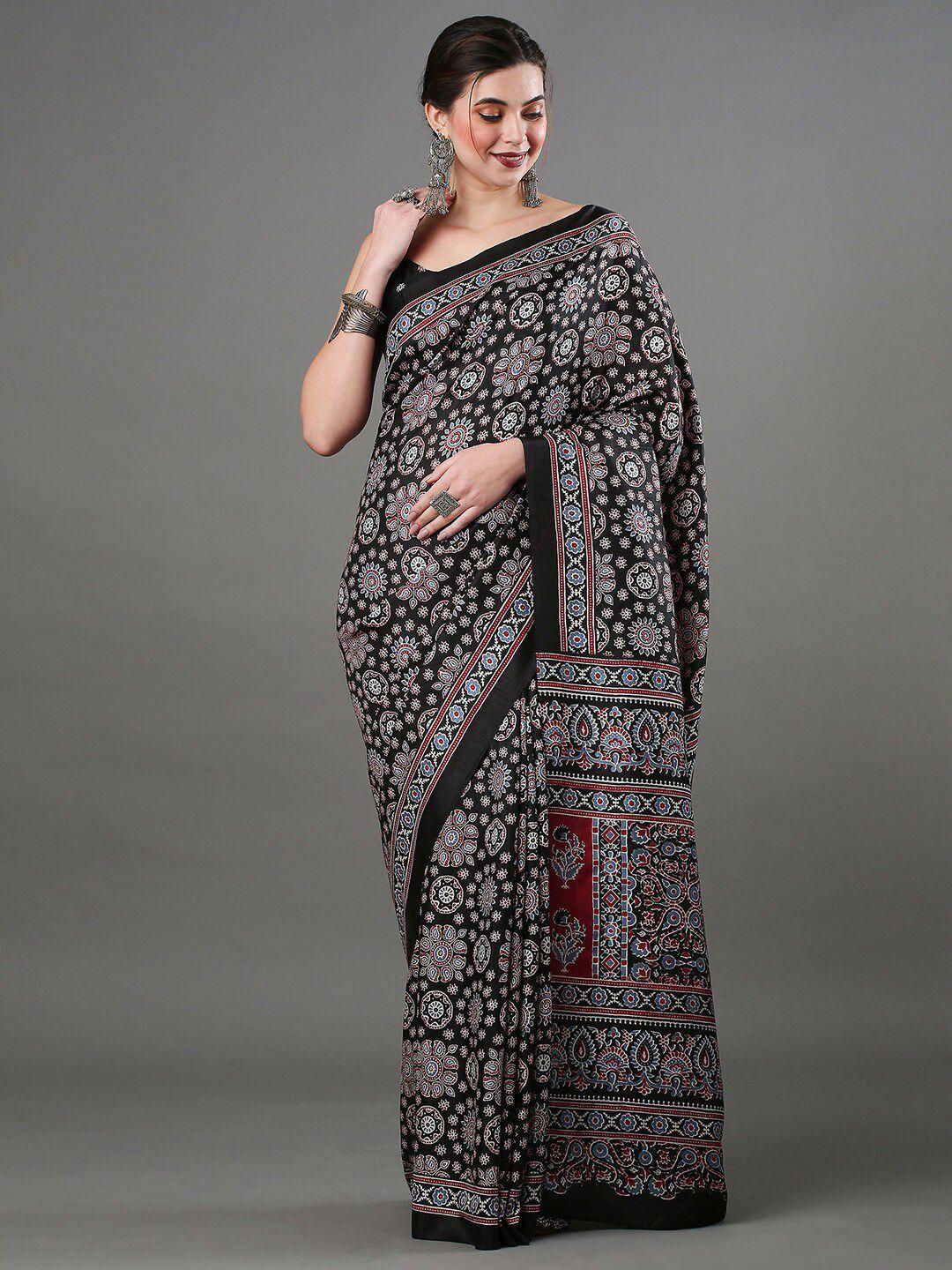 mitera ethnic motifs printed silk blend block print saree