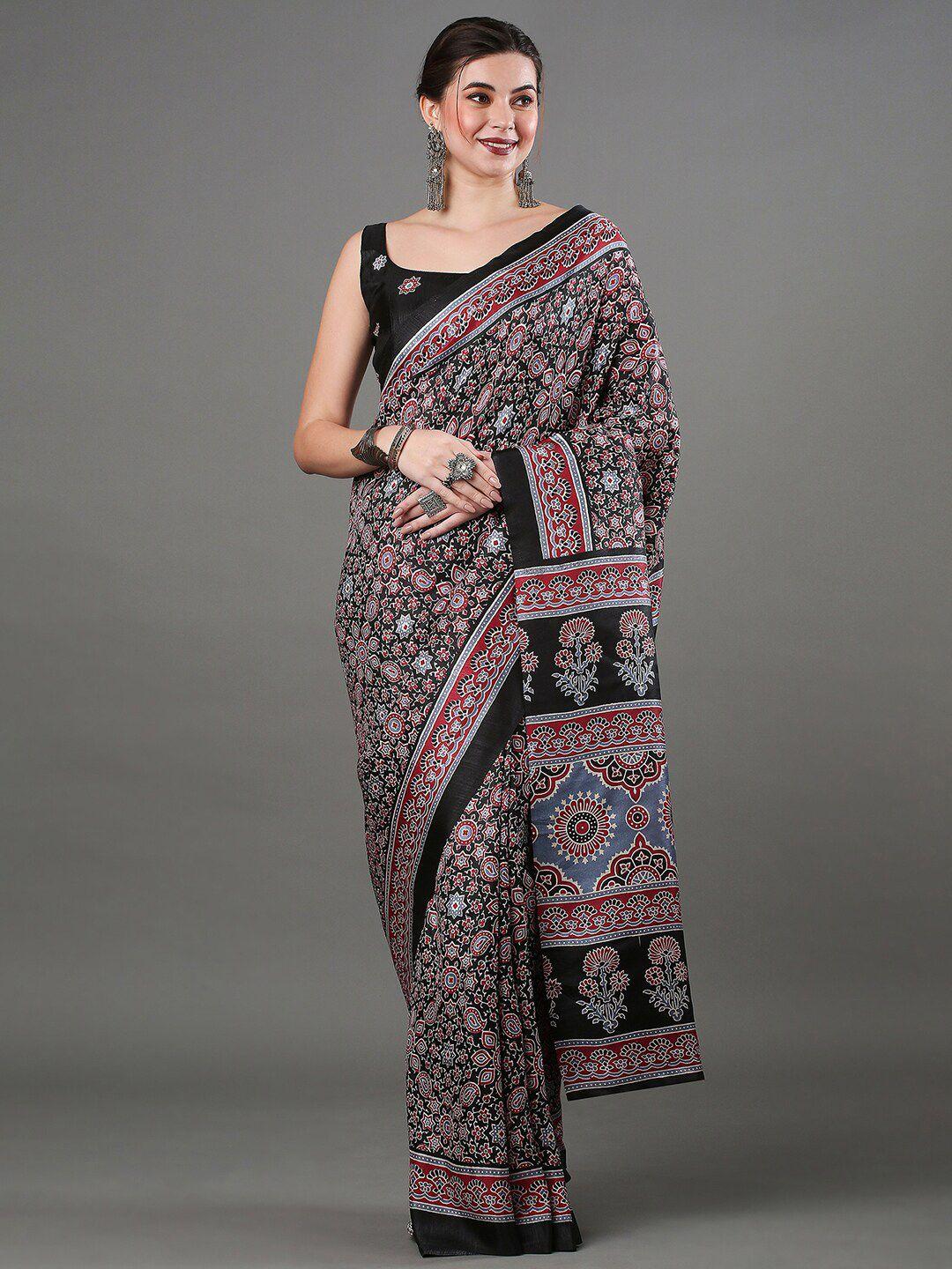 mitera ethnic motifs printed silk blend block print saree
