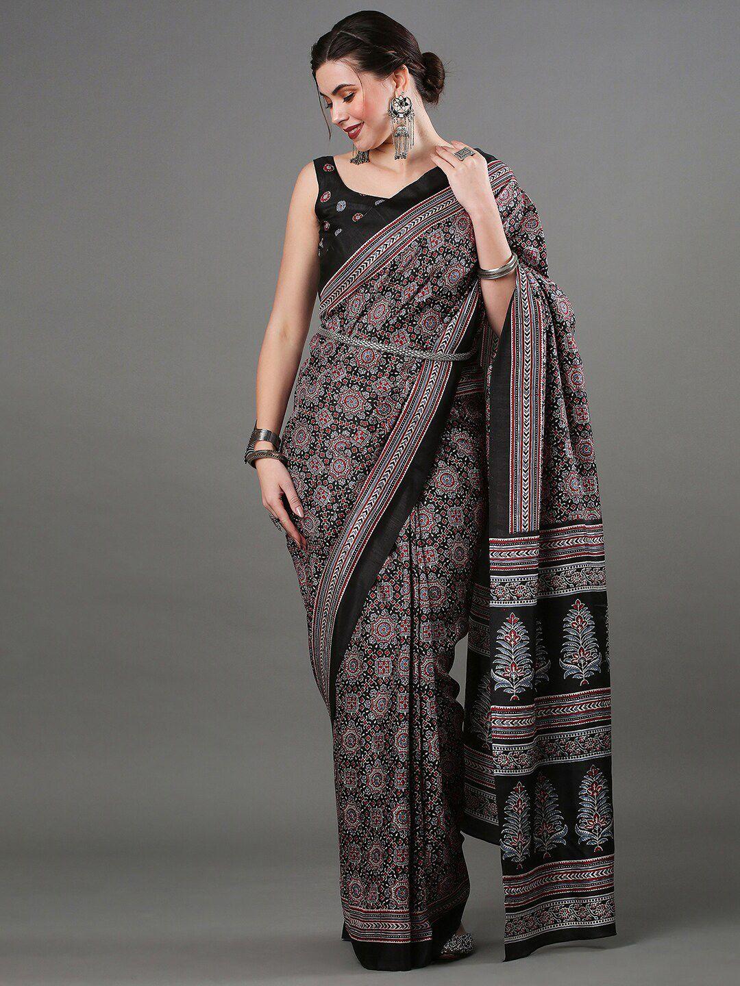 mitera ethnic motifs printed silk blend block print saree