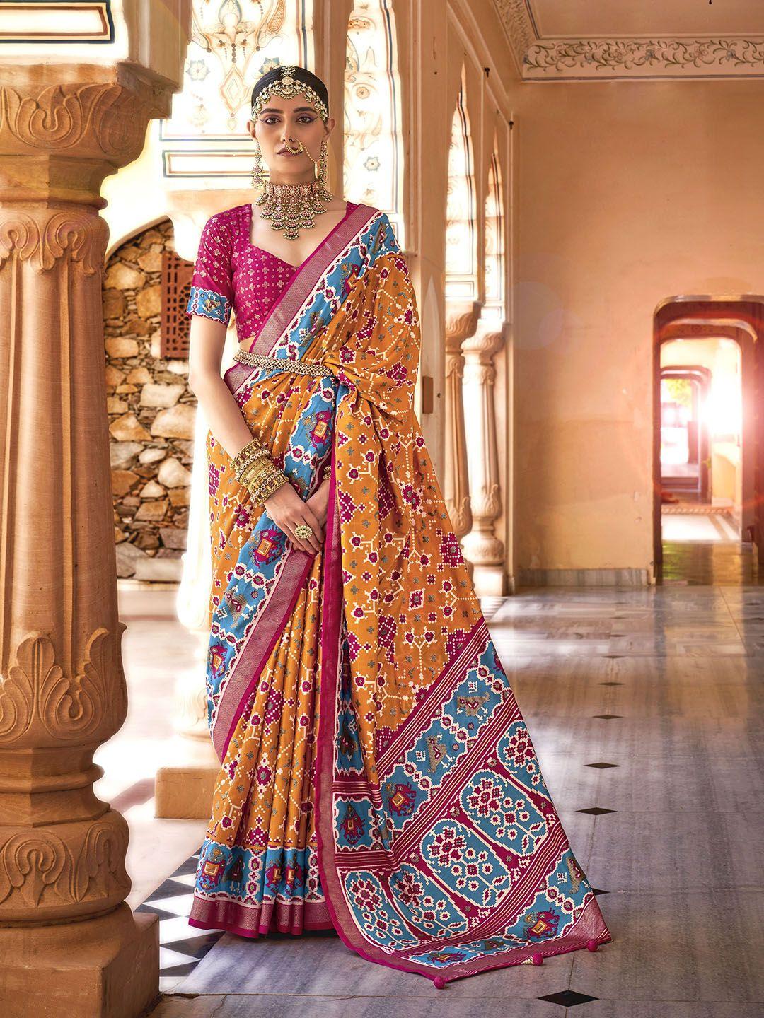 mitera ethnic motifs printed zari patola saree