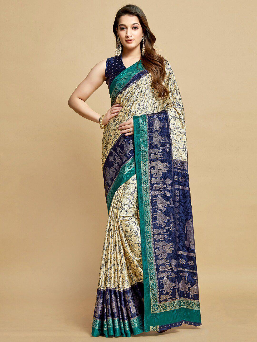 mitera ethnic motifs printed zari satin saree