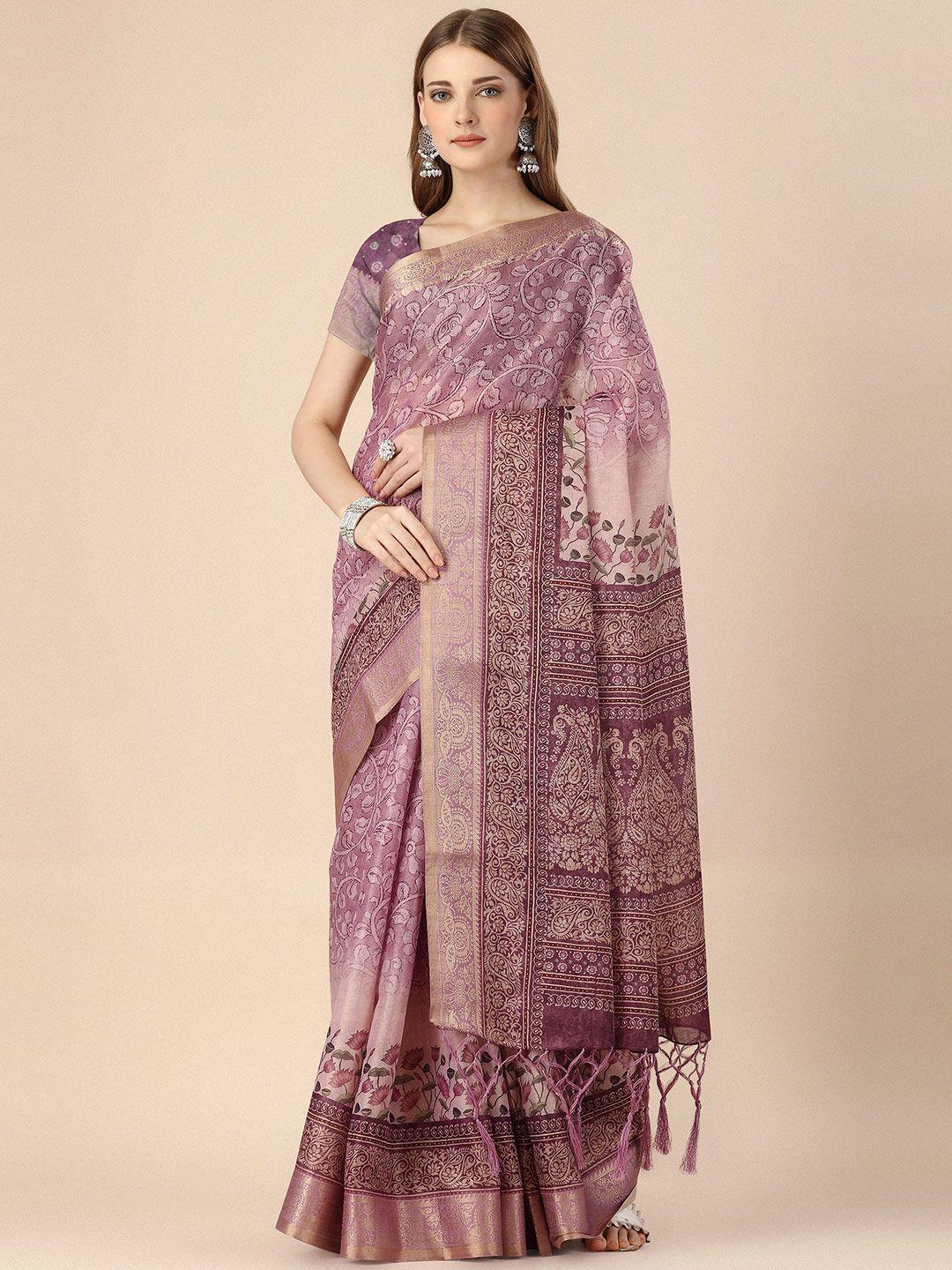 mitera ethnic motifs printed zari silk cotton saree
