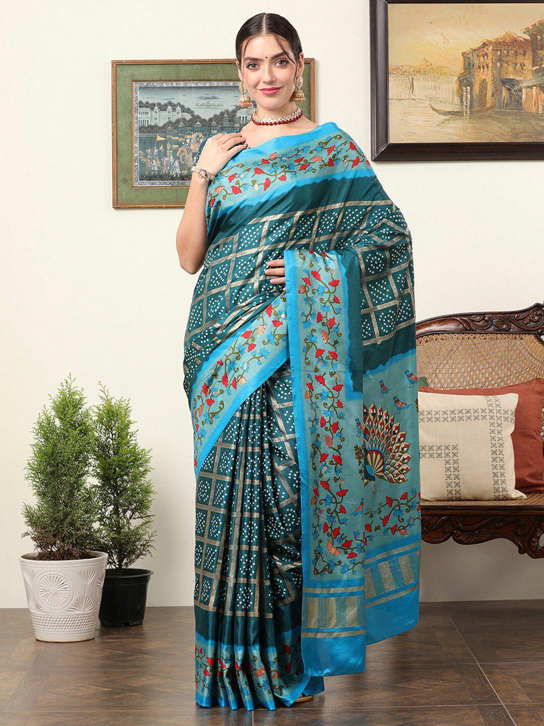 mitera ethnic motifs silk blend designer bagru saree