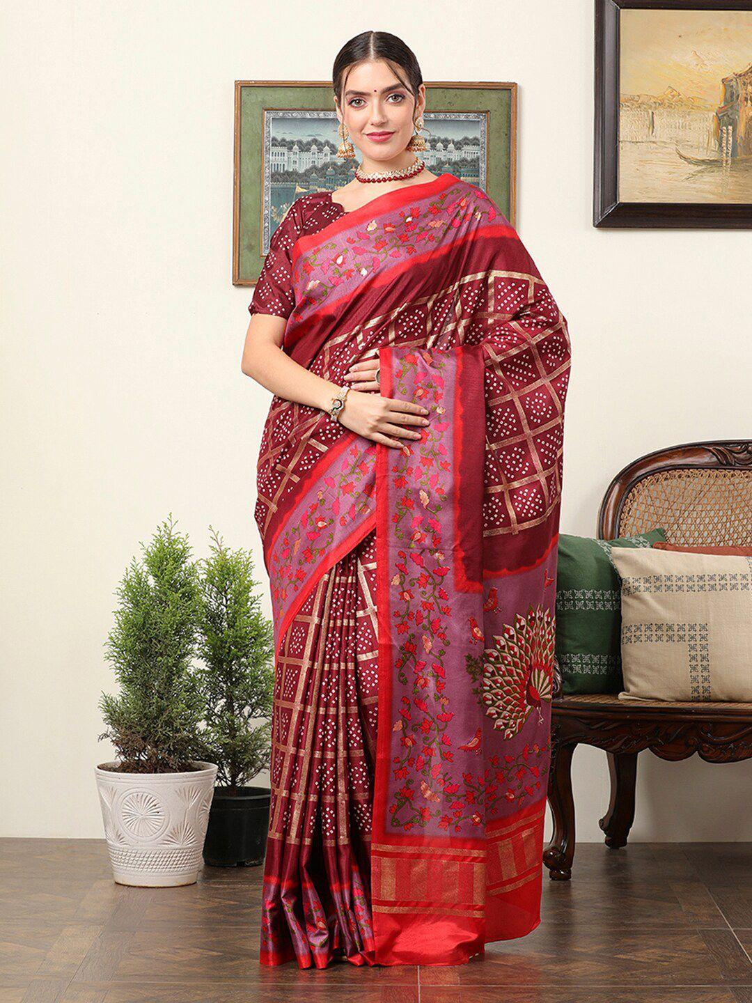 mitera ethnic motifs silk blend designer bagru saree