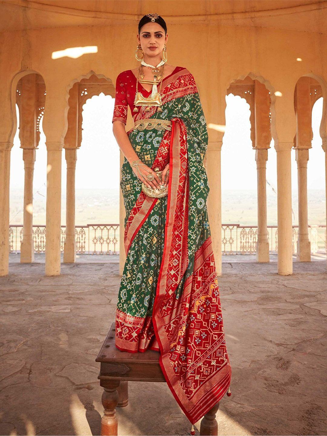mitera ethnic motifs silk blend patola saree with blouse piece
