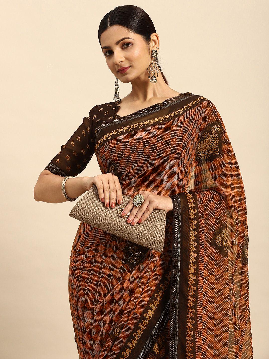 mitera ethnic motifs stones-studded pure georgette saree