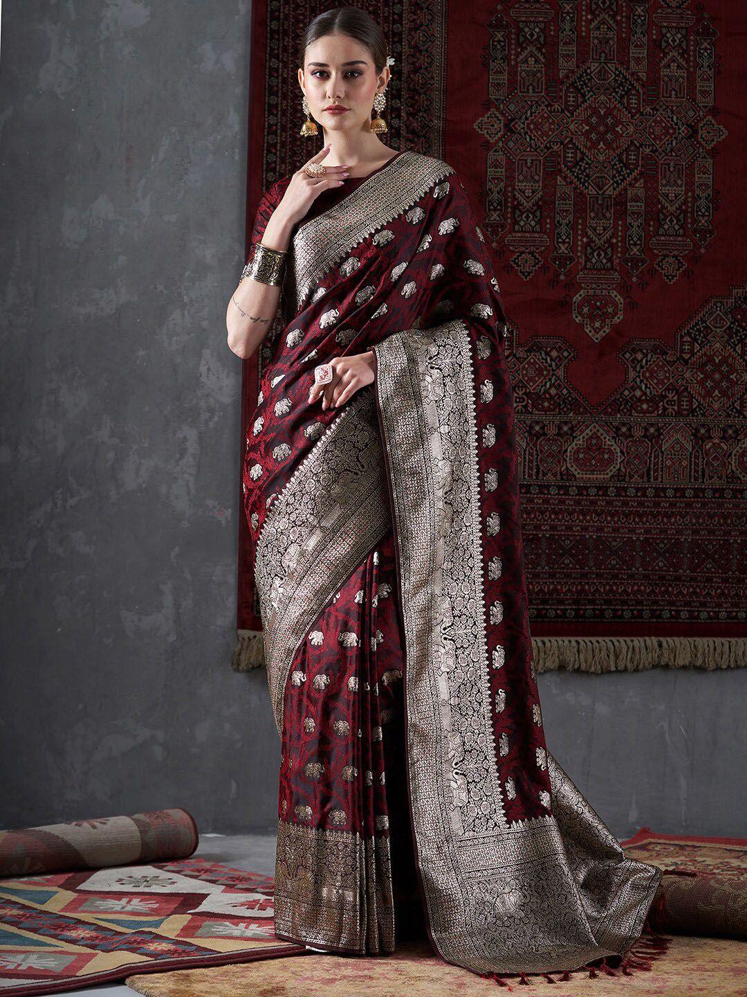 mitera ethnic motifs woven design satin banarasi saree