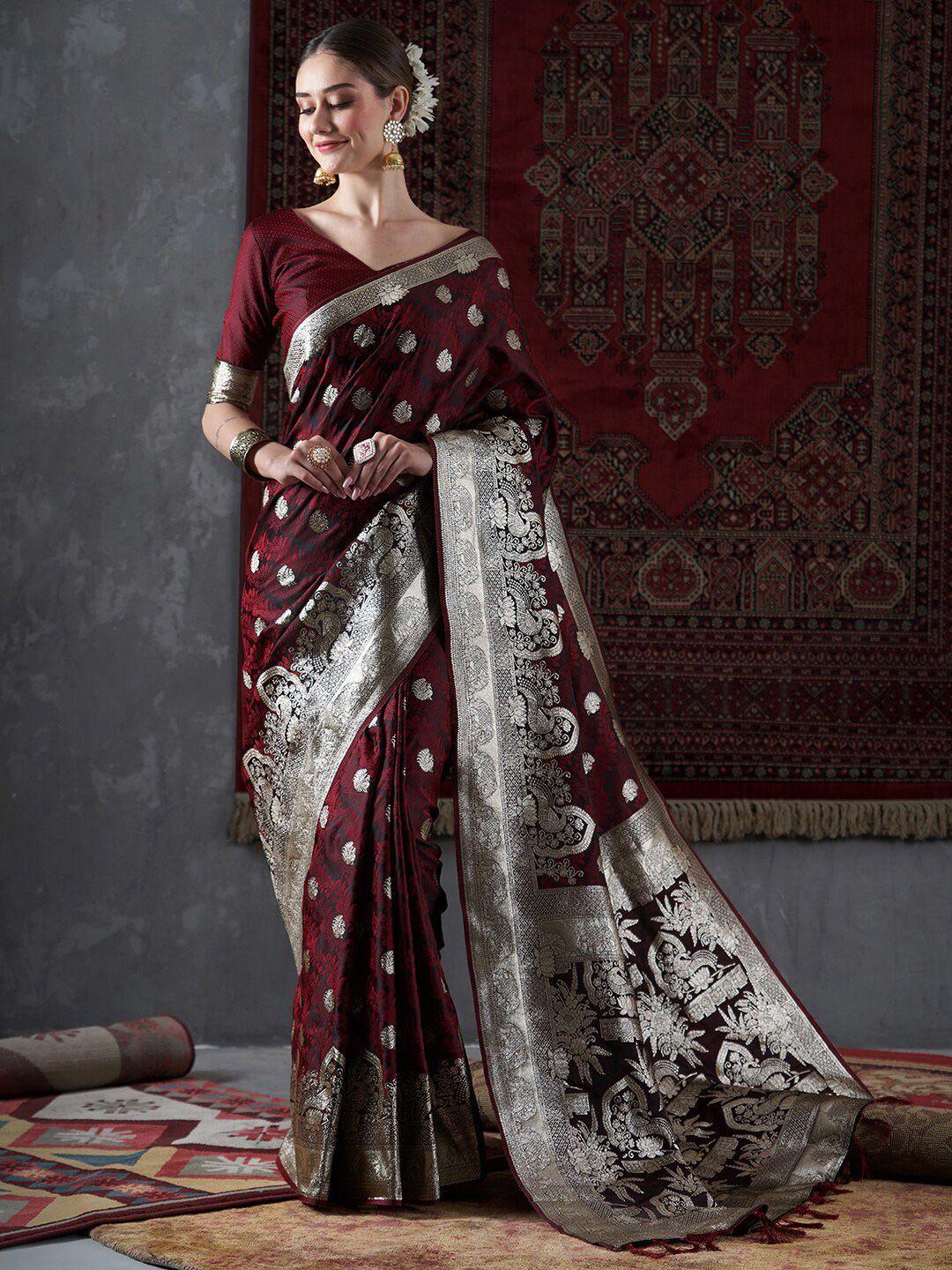 mitera ethnic motifs woven design satin banarasi saree