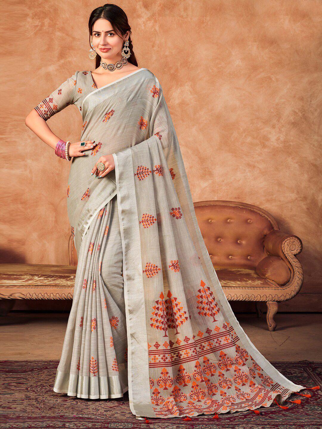 mitera ethnic motifs woven design zari linen blend banarasi saree