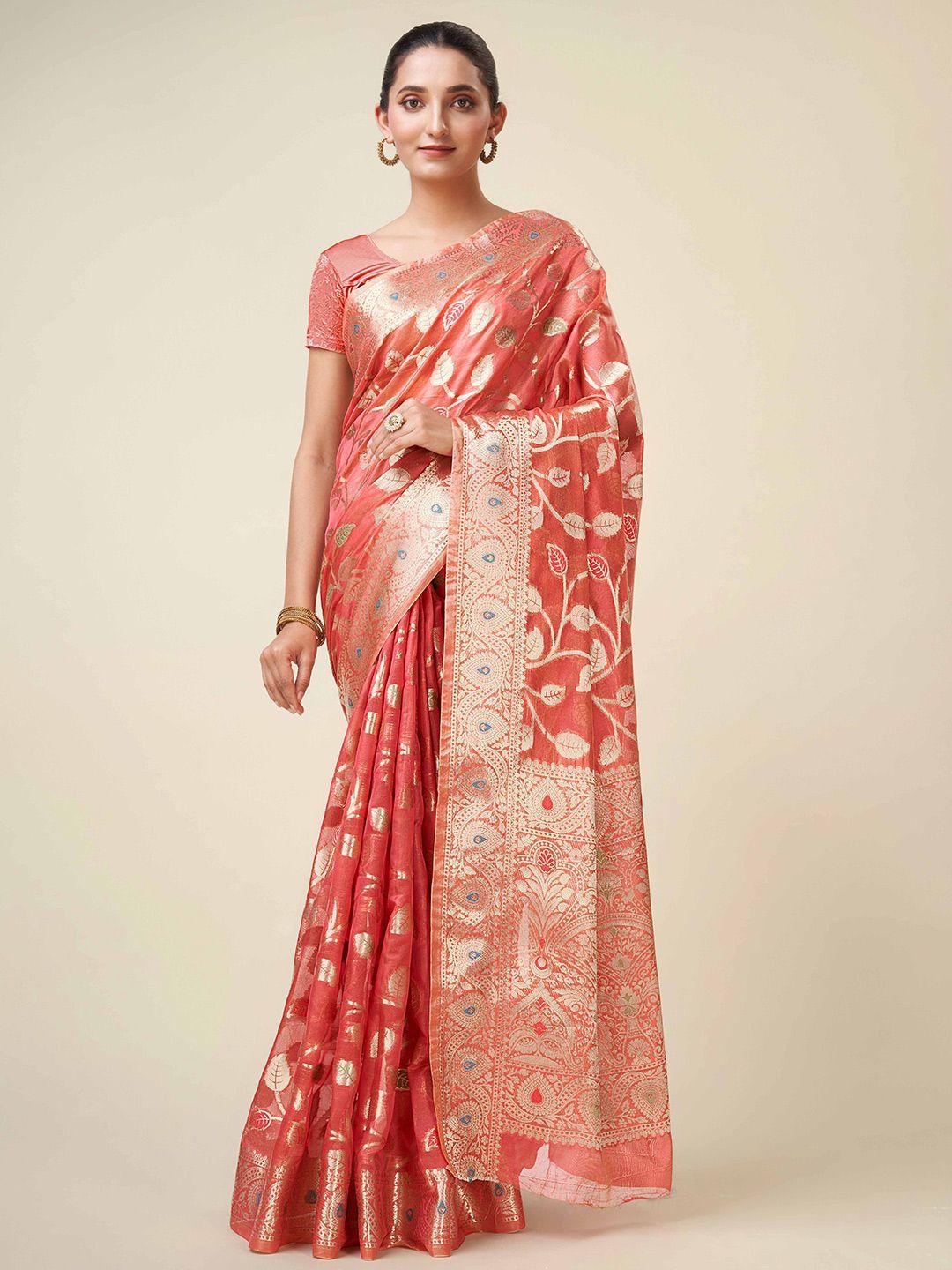 mitera ethnic motifs woven design zari organza banarasi saree