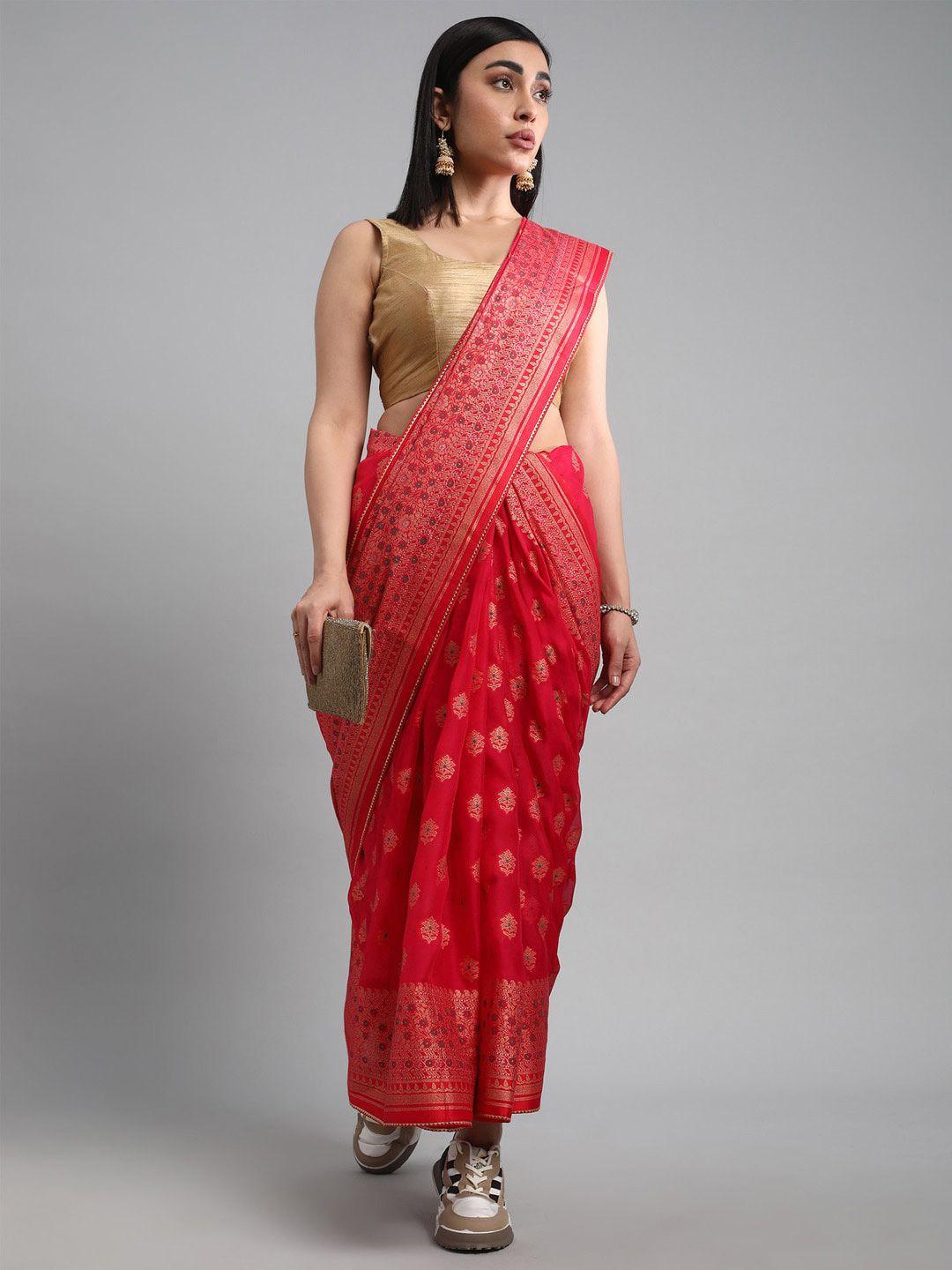 mitera ethnic motifs woven design zari organza saree