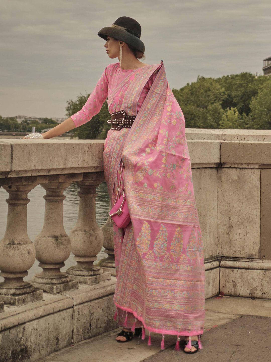 mitera ethnic motifs woven design zari organza saree