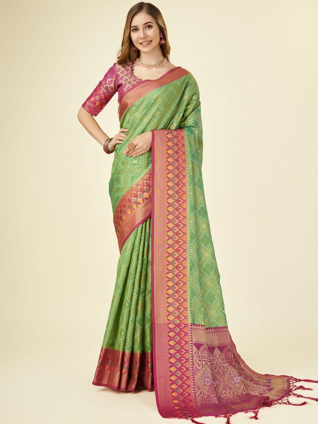 mitera ethnic motifs woven design zari organza saree