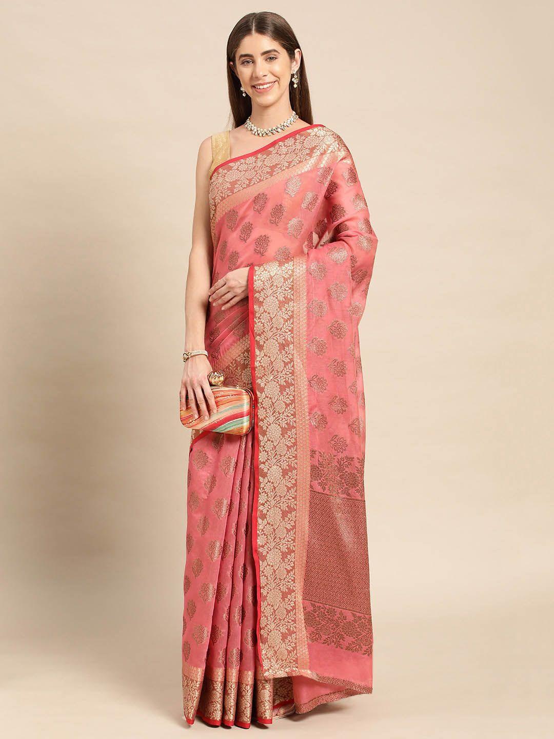 mitera ethnic motifs woven design zari pure cotton chanderi saree