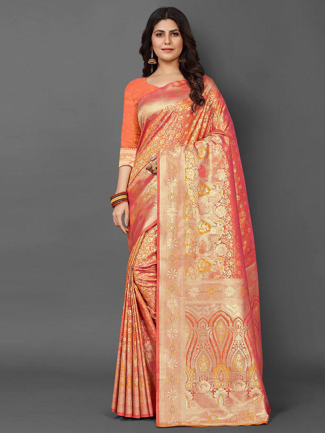 mitera ethnic motifs woven design zari silk blend kanjeevaram saree