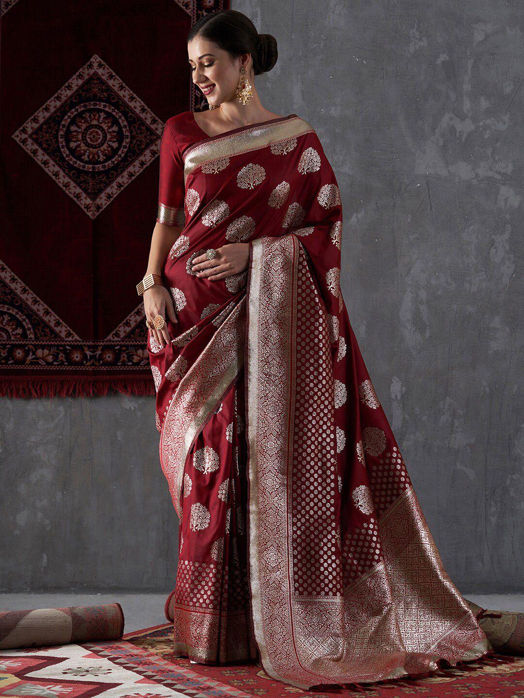 mitera ethnic motifs woven design zari silk blend kanjeevaram saree