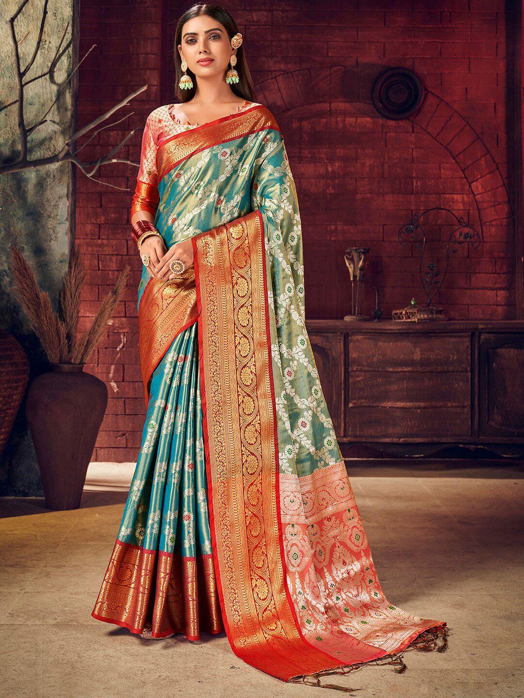 mitera ethnic motifs woven design zari silk blend kanjeevaram saree