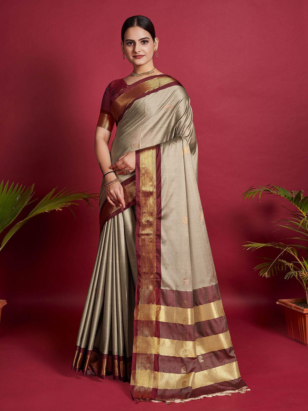 mitera ethnic motifs woven design zari silk blend saree